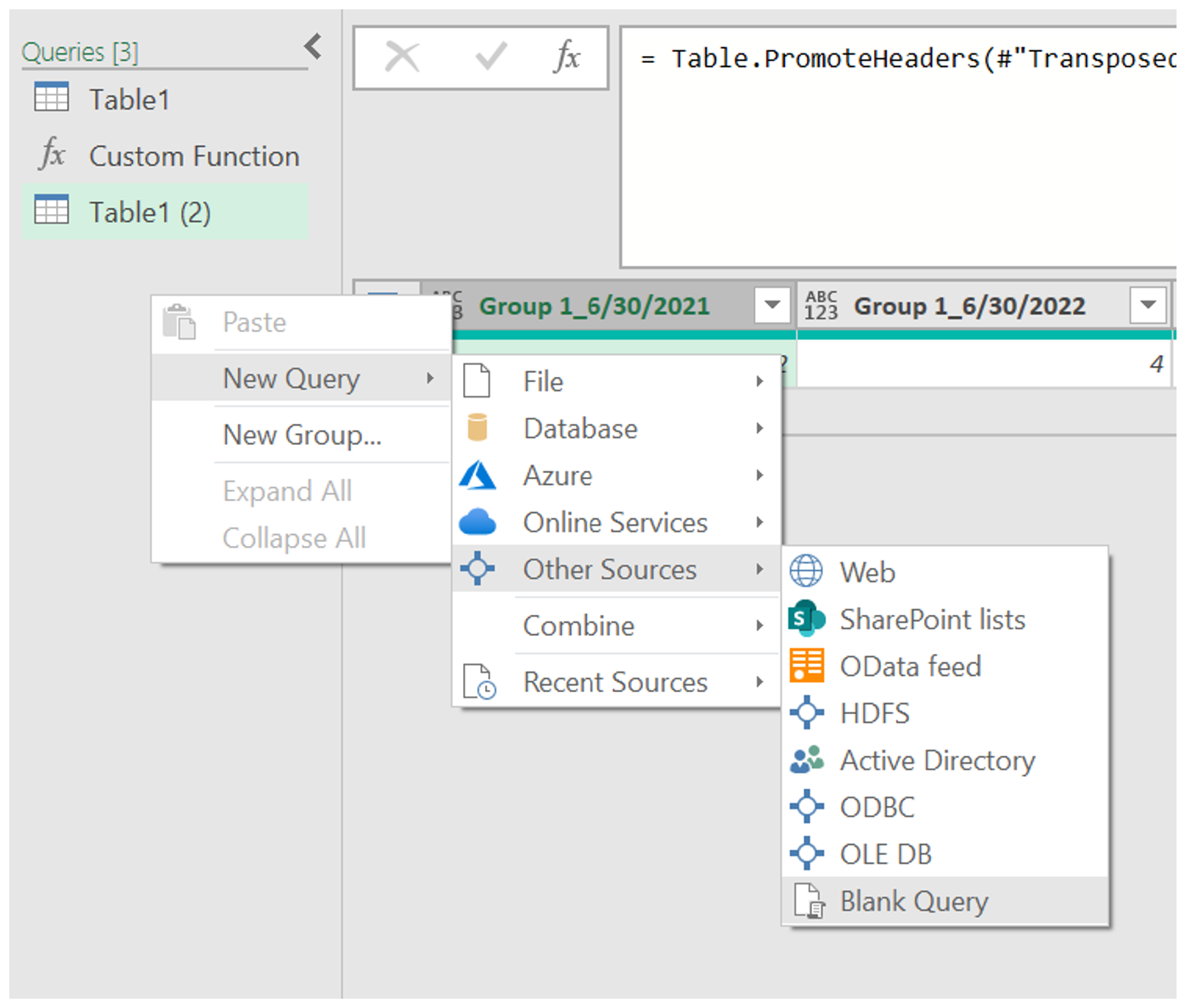 Pasting copied code into a new query